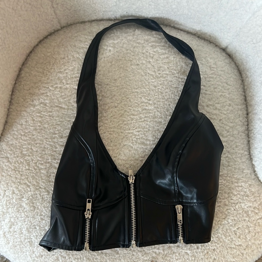 SHEIN leather halter top